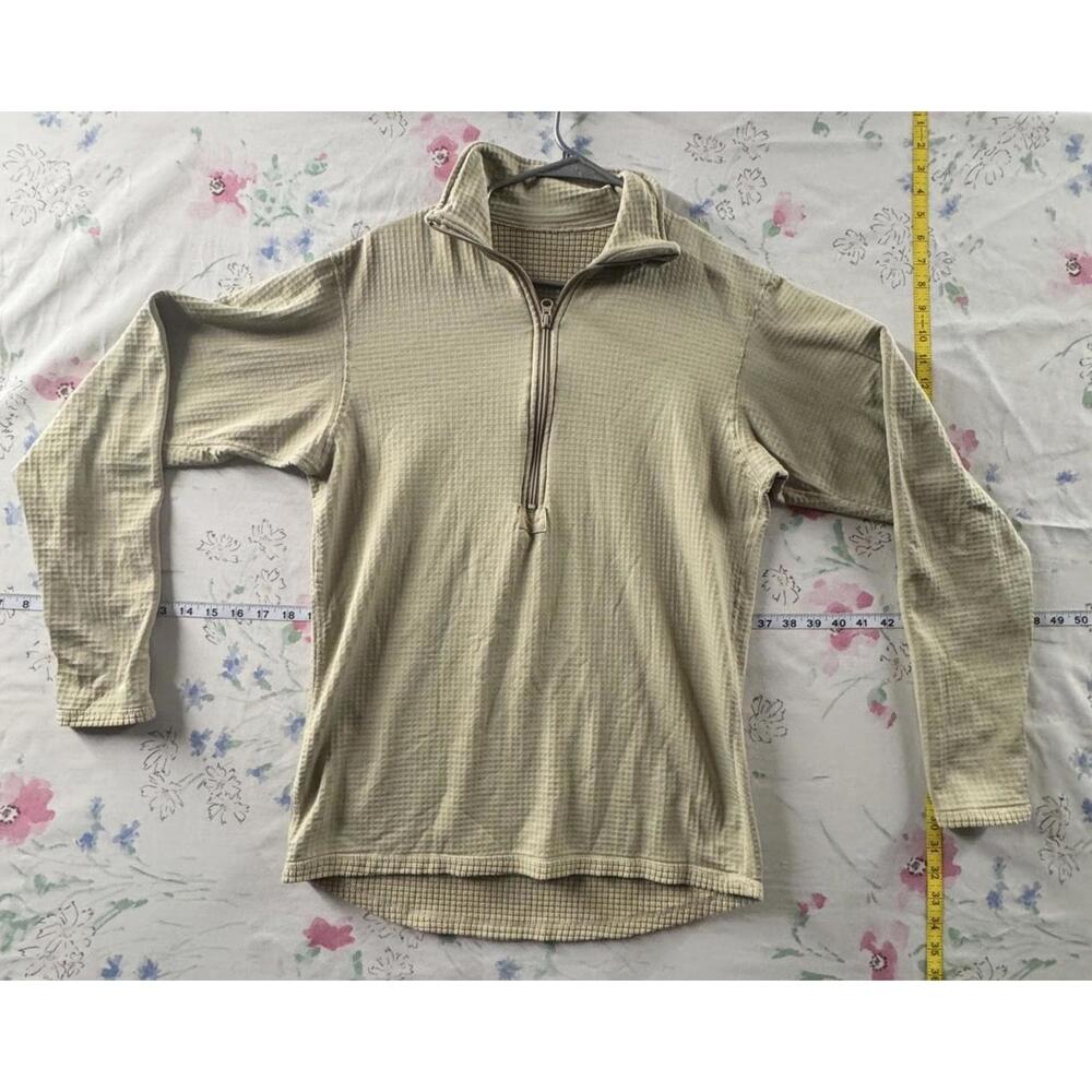 Waffle Knit Quarter Zip Pullover Thermal Tan Beige‎ Men’s Small Military Style